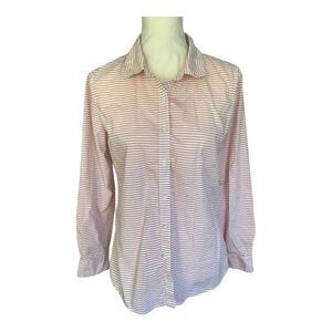 Garnet Hill Horizontal Ticking Stripe‎ Pink Longsleeve Buttonup Size 8